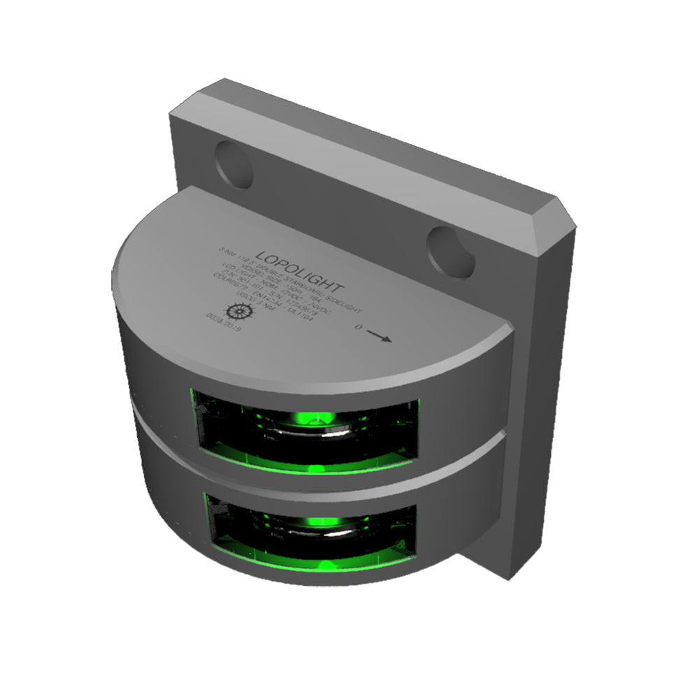 Lopolight Series301-101 - Double Stacked Starboard Sidelight - 3NM - Vertical Mount - Green - Silver Housing  [301-101ST]