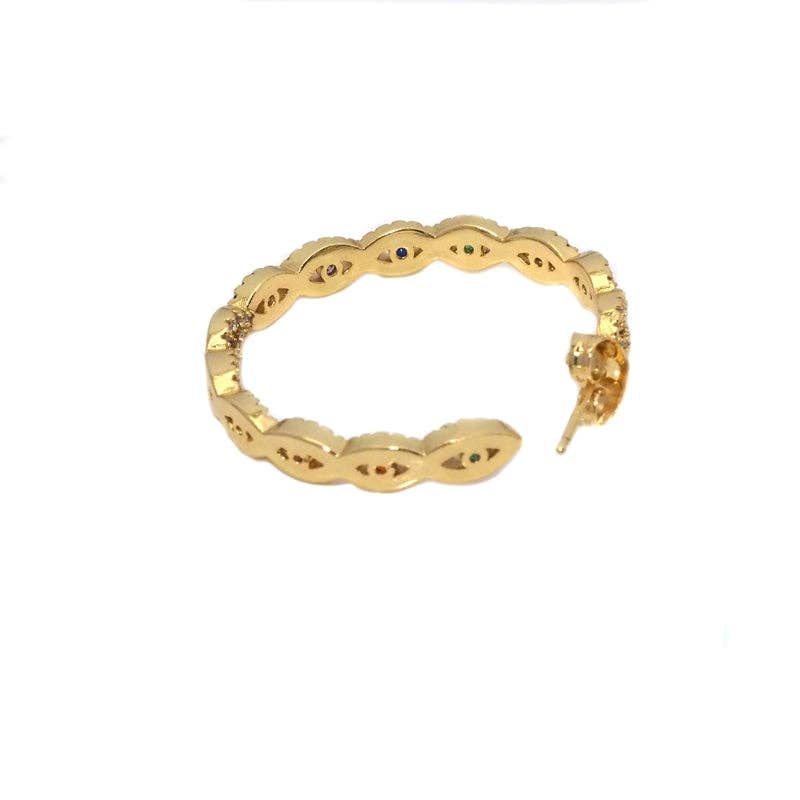 Gold Silver Colorful Eye CZ Hoop Earrings, Sku#LX204
