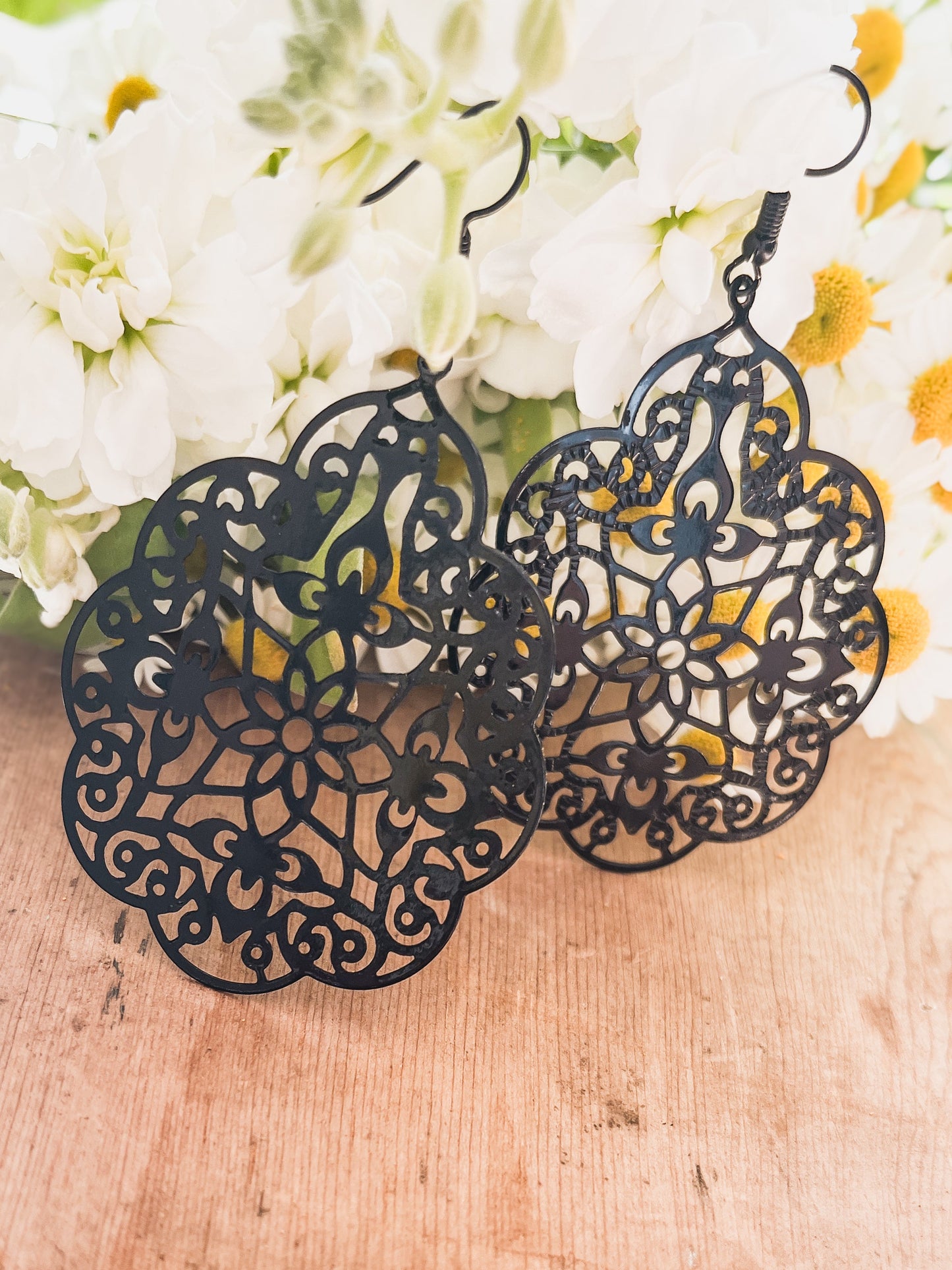 Beautiful Black Ornate Drop Earrings