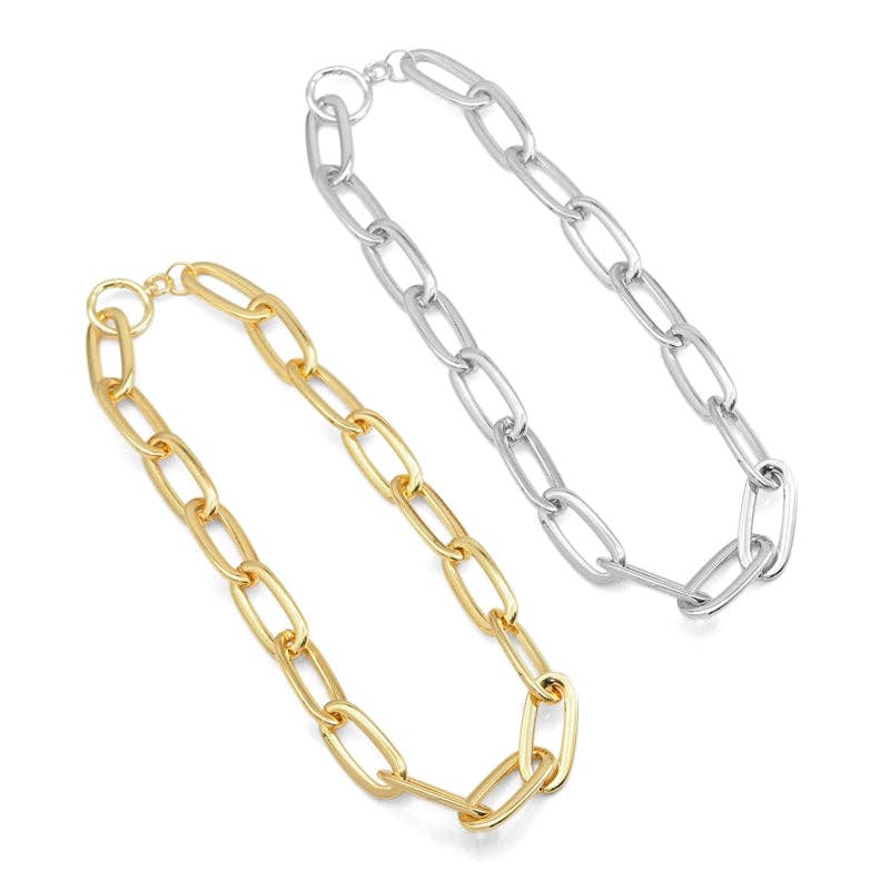 Silver Gold Oval Link Chain  Adjustable Necklace, Sku#Y833