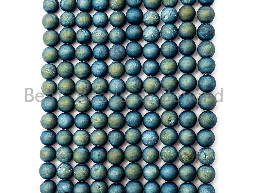 Druzy Peacock Green Plated Agate beads, 6mm/8mm/10mm/12mm Round Smooth Matte beads,Natural Agate Druzy Round Beads, 15.5inch strand, SKU#U54