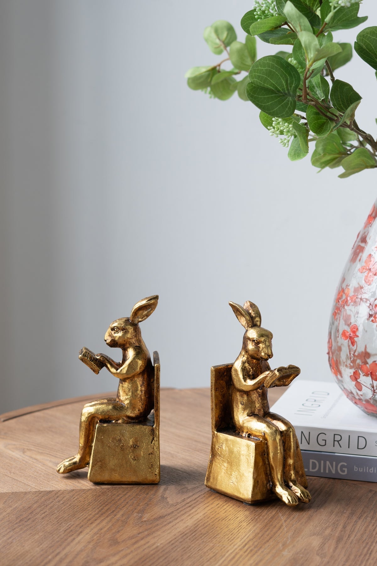 3.9x2.8x6.9" Sitting Rabbit Bookends With Antique Finish