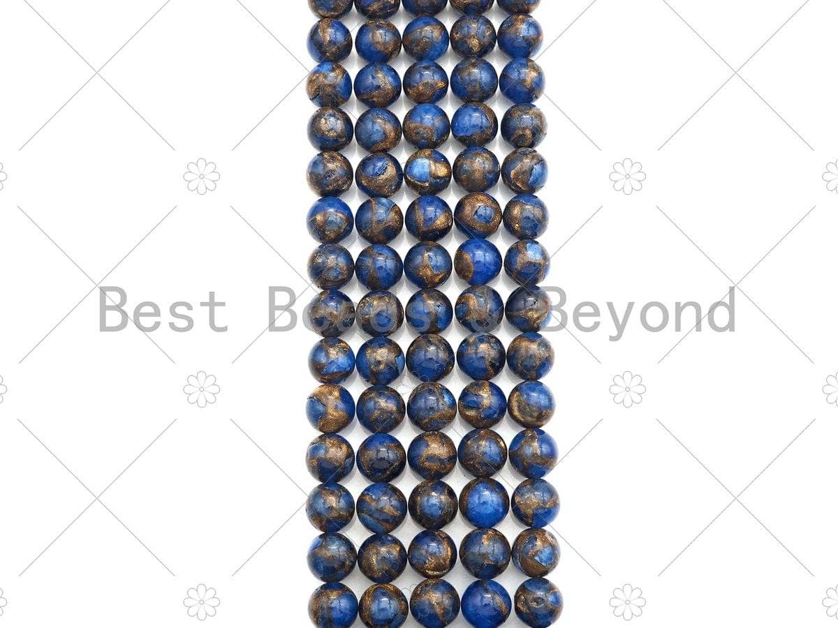 Gold Clinquant Beads, 4mm/6mm/ 8mm/10mm/12mm, Cloisonne Royal Blue Color, 15.5" Full Strand, Wholesale Gemstone,Sku#U954