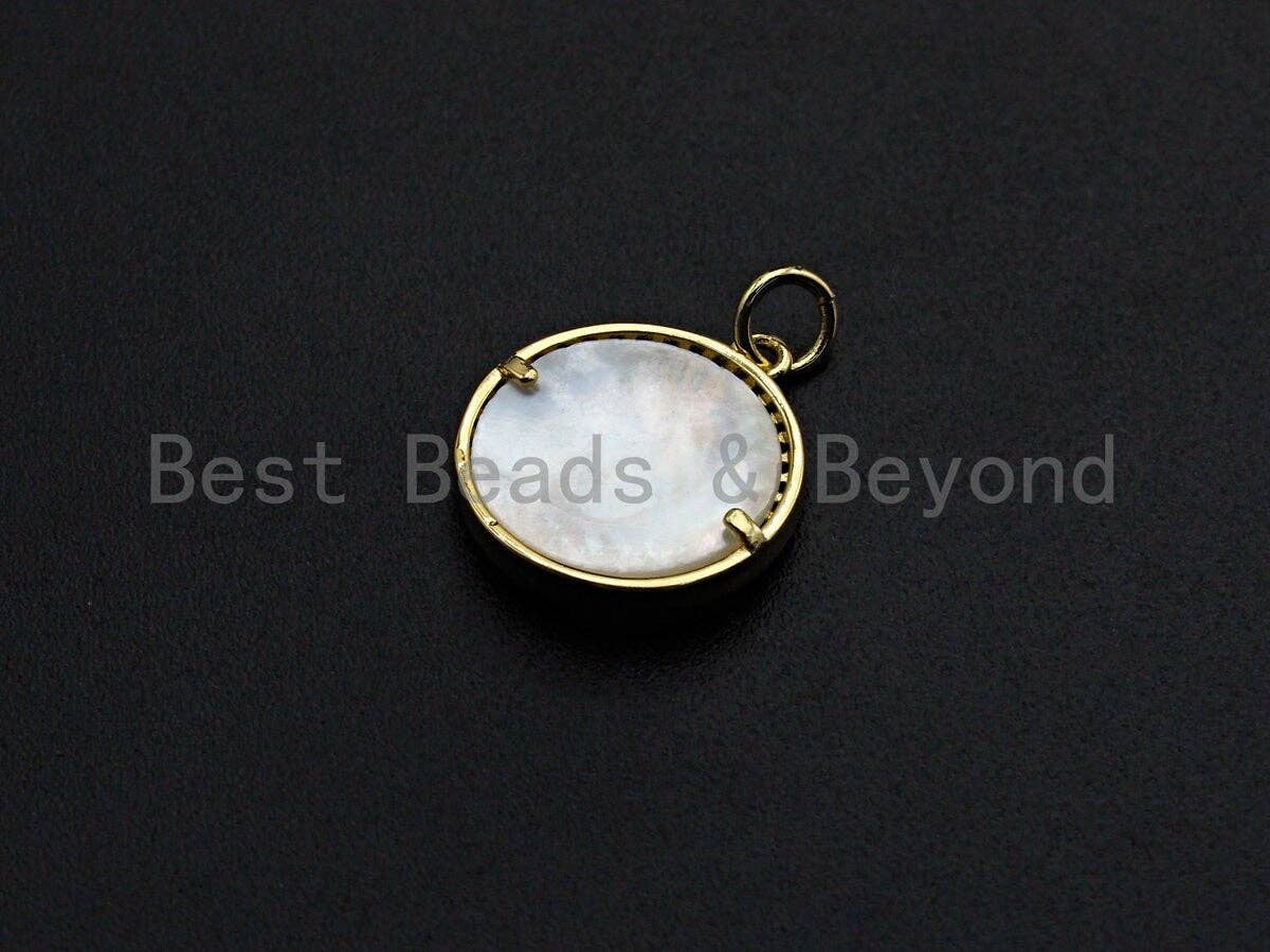 Colorful CZ Micro Pave Heart on Mother-of-pearl Pendant Charm, Cubic Zirconia Charm, 16x18mm,sku#Z844