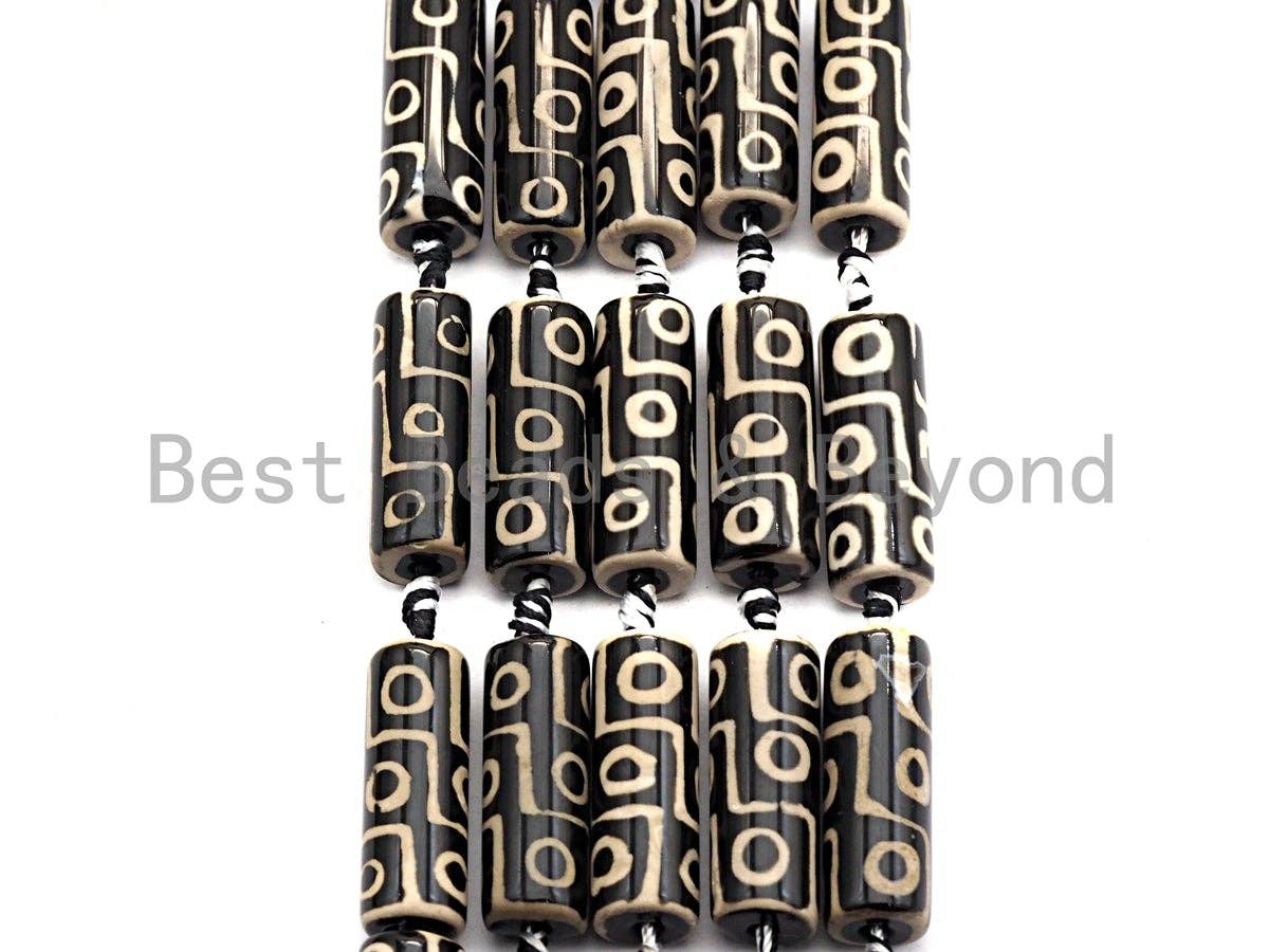 1pc/10pc Natural Tibetan Agate Cylinder Beads, Black White Dzi Eye beads, Cylinder Agate Beads, 10x30mm,sku#U494