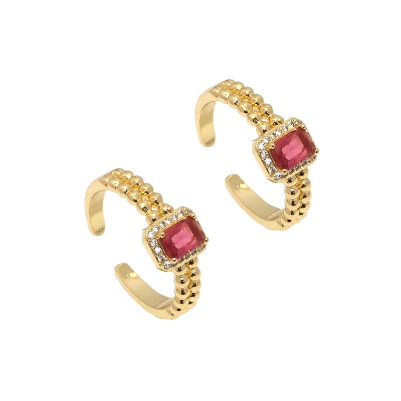 Gold Red Rectangle CZ Adjustable Ring, Sku#LK795