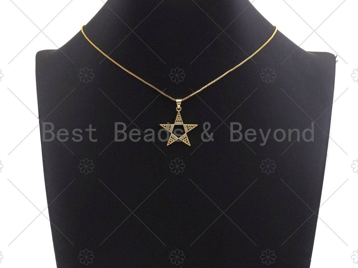 Mulicolor CZ Micro Pave Five point Star Shape Pendant, CZ Pave Star Charm, Gold Pave Star Pendant, 25mm, Sku#LK80