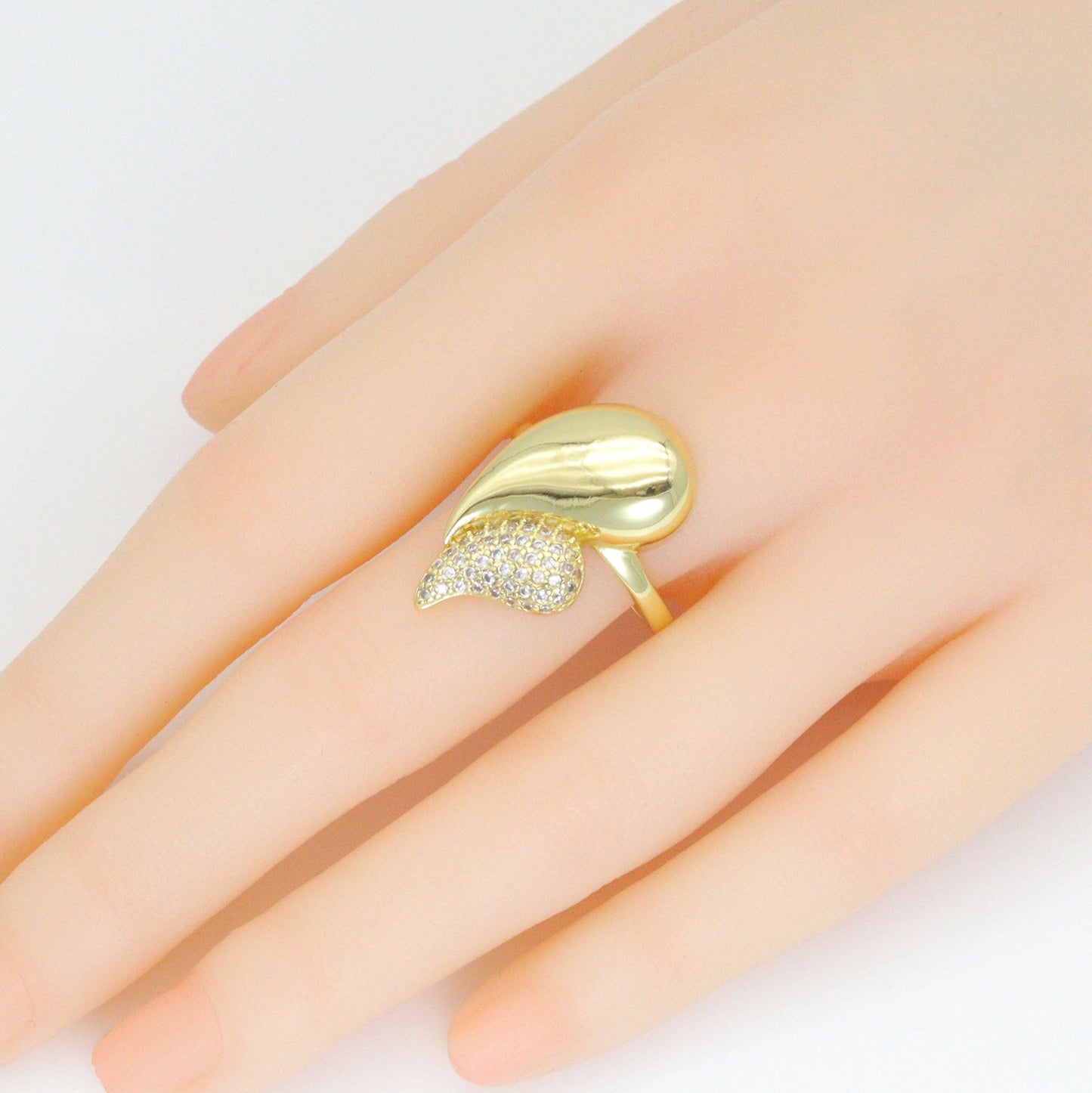 Clear CZ Double Teardrop Statement Adjustable Ring, Sku#LK1116