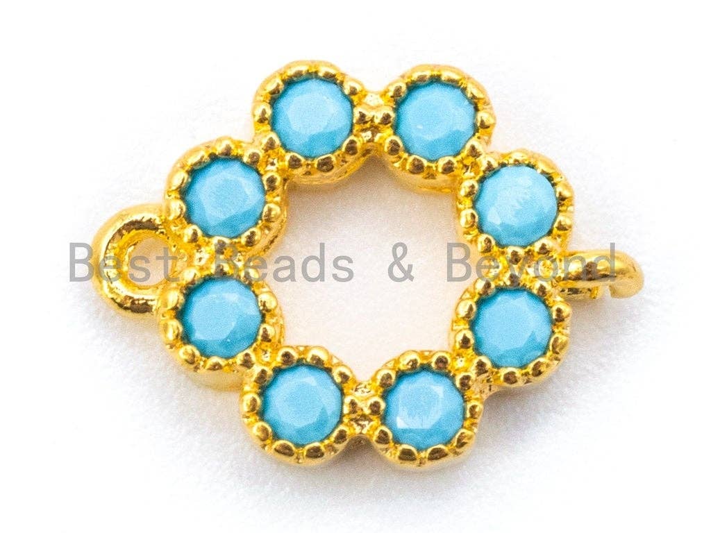 CZ Micro Pave Turquoise Flower Connector Charm, Blue Topaz CZ Pave in Gold,Rose Gold,Black, Charm Findings, 8x12mm, sku#M99