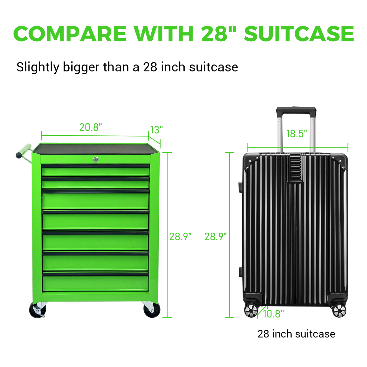 Rolling Metal Tool Chest with 7 Drawers - Green