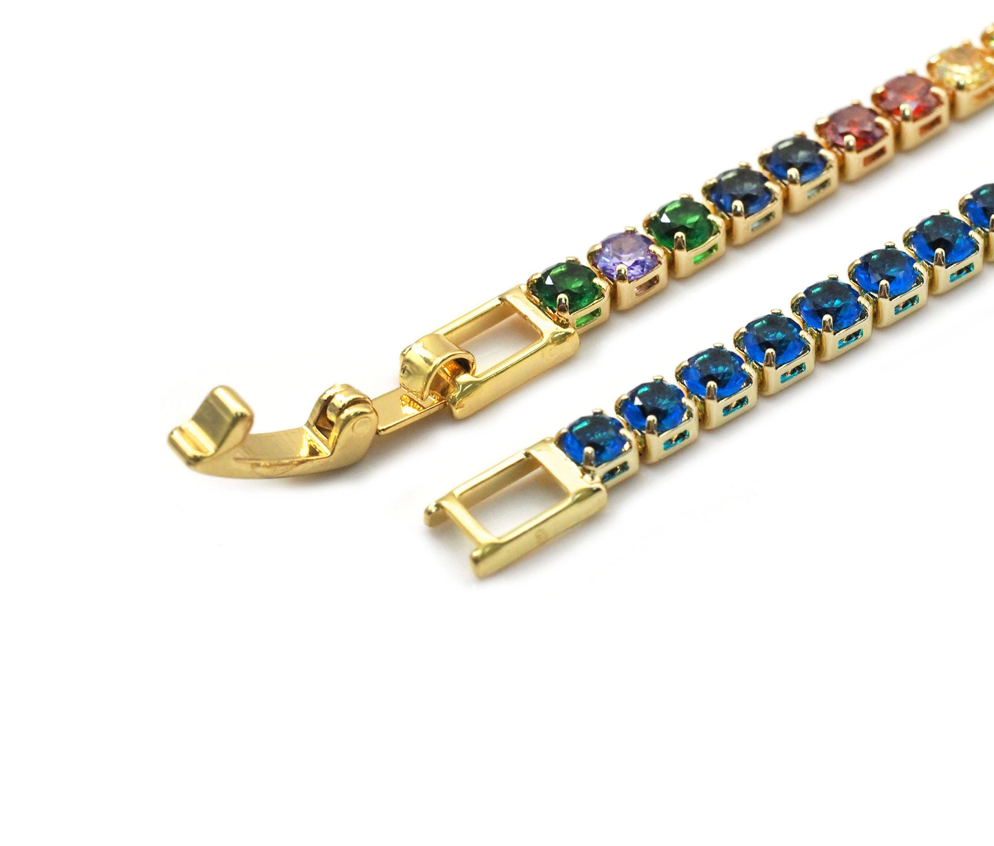 Colorful CZ Gold Tennis Chain Bracelet, Sku#LD346