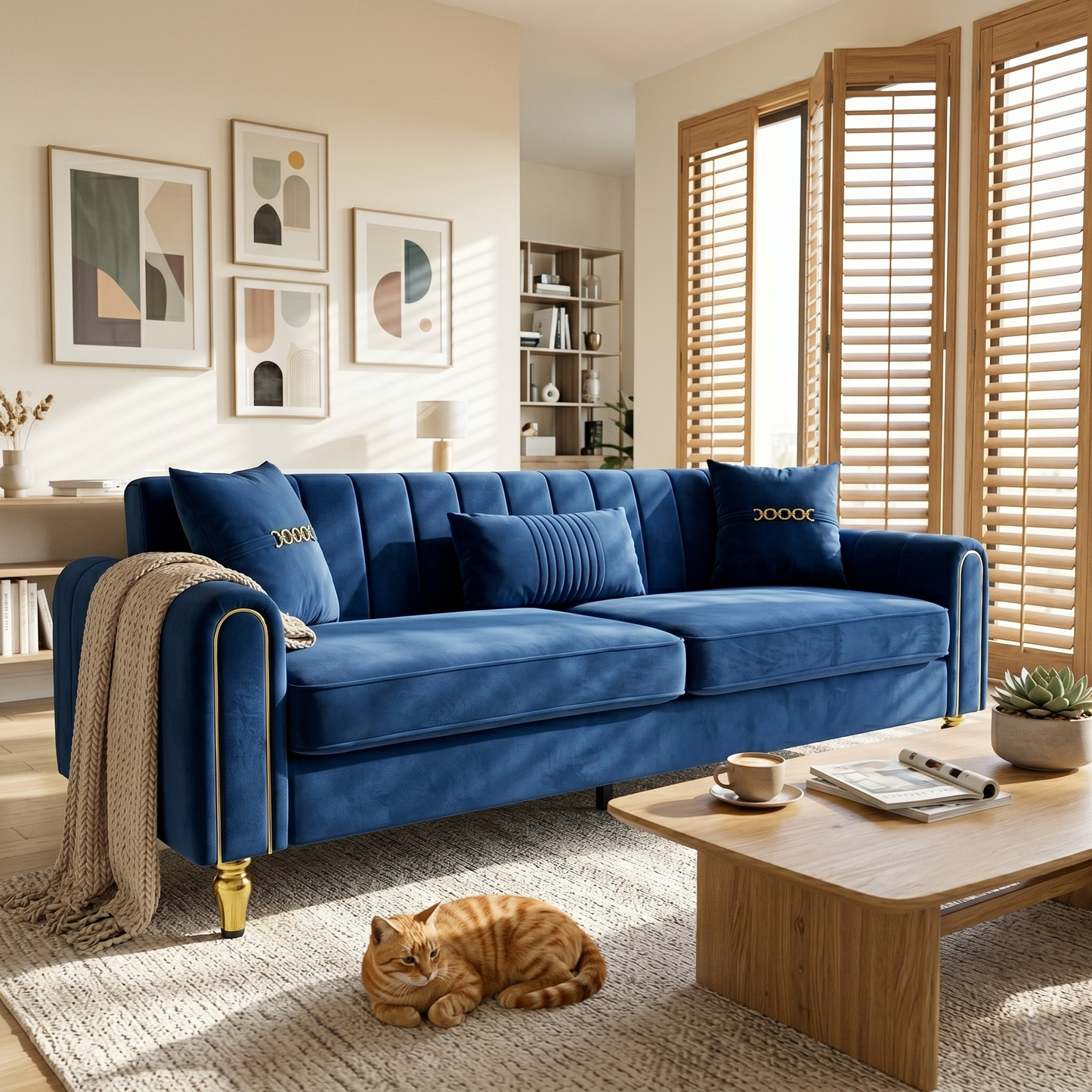 FX-P11-RB 87.4 Inches Upholstered Sofa Couch