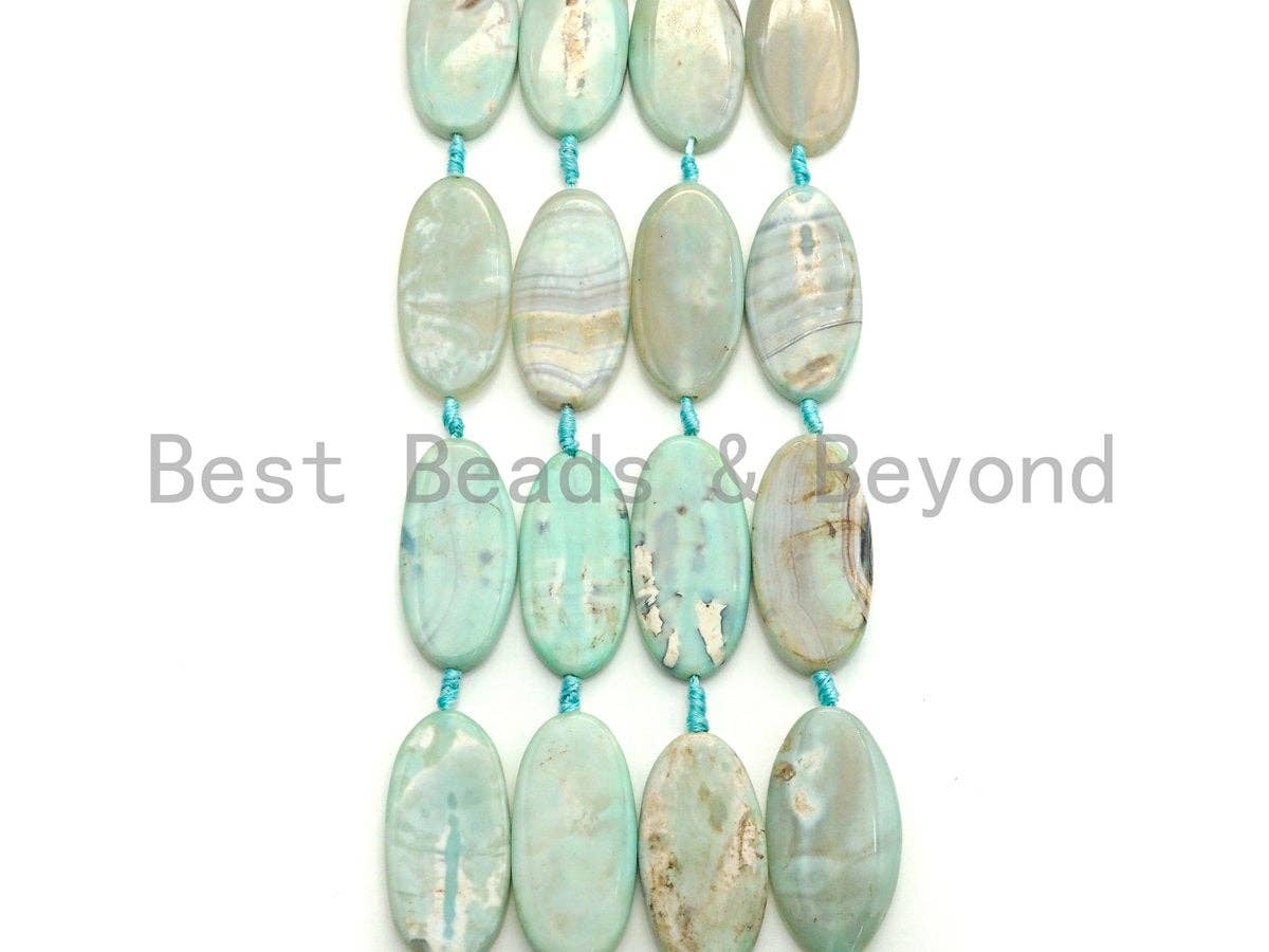 1pc/6pc Natural Blue Agate Large Long Oval Spacer Beads, Turquoise Blue Agate Spacer Beads, 25x50mm, Sku#U878