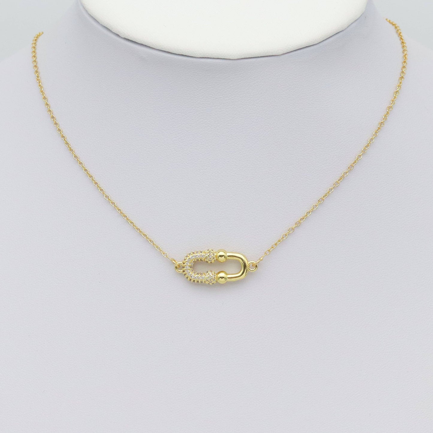 CZ Oval Double U Shape Gold Connector Charm, Sku#LK935