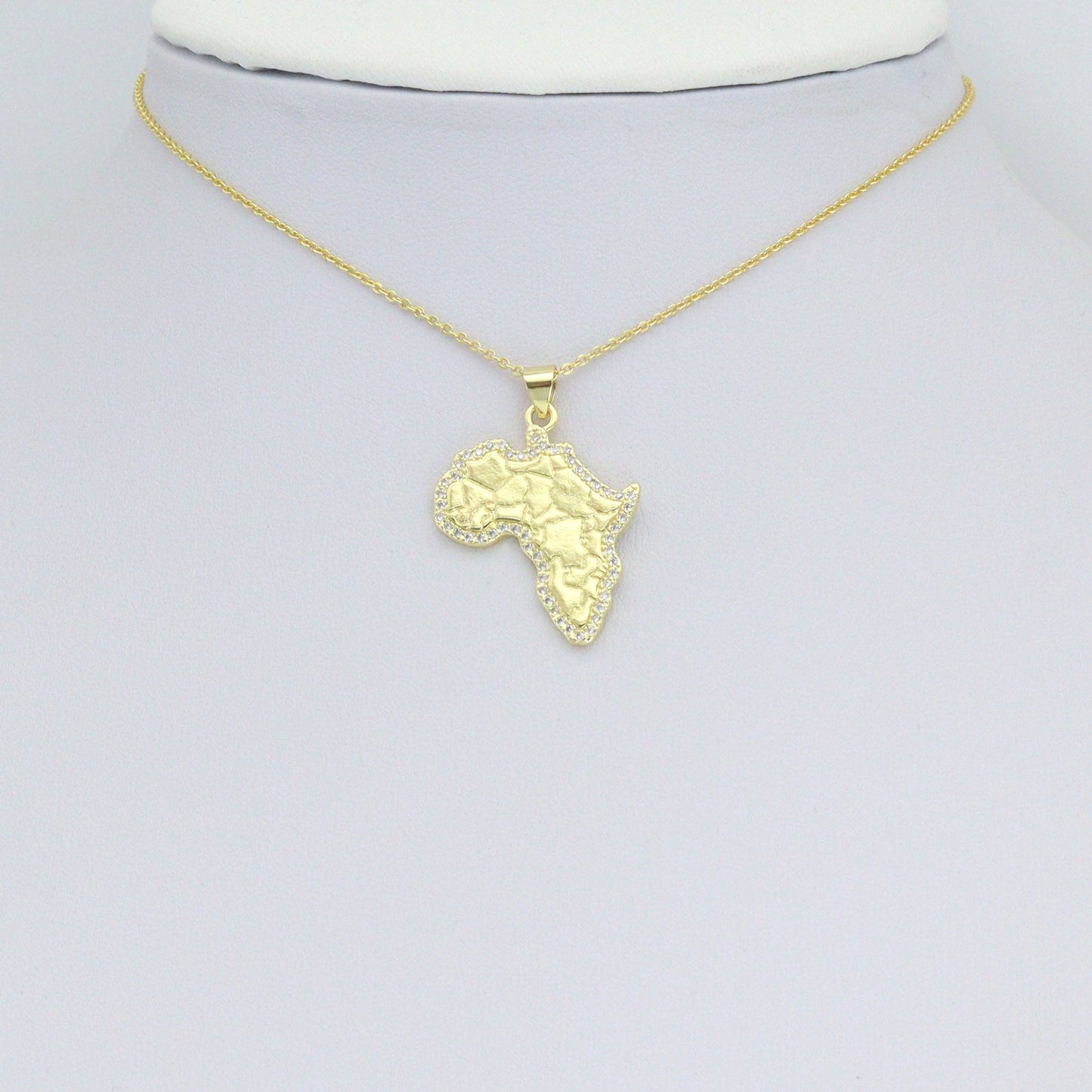 CZ Gold Africa Map Charm Pendant, Sku#LK1171