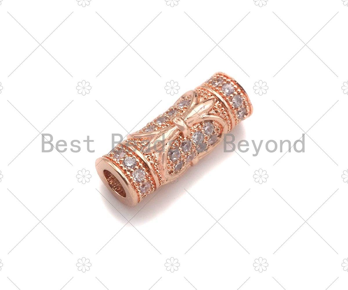 CZ Micro Pave Large Hole Tube Spacer Beads Charms, Drum Barrel Beads, Clear CZ,7x18mm, Sku#C113