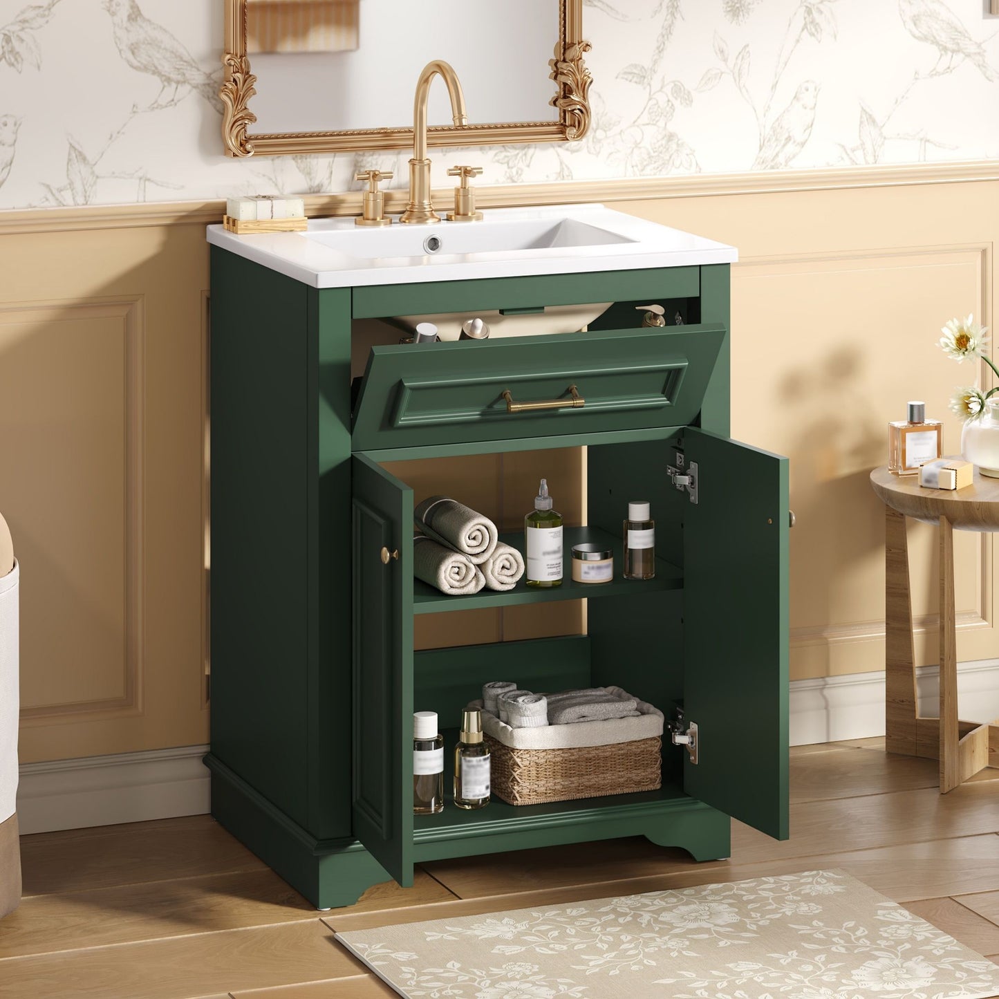 Bathroom Vanity With Integrated Sink, 2 Door Cabinet With Tip Out Drawer