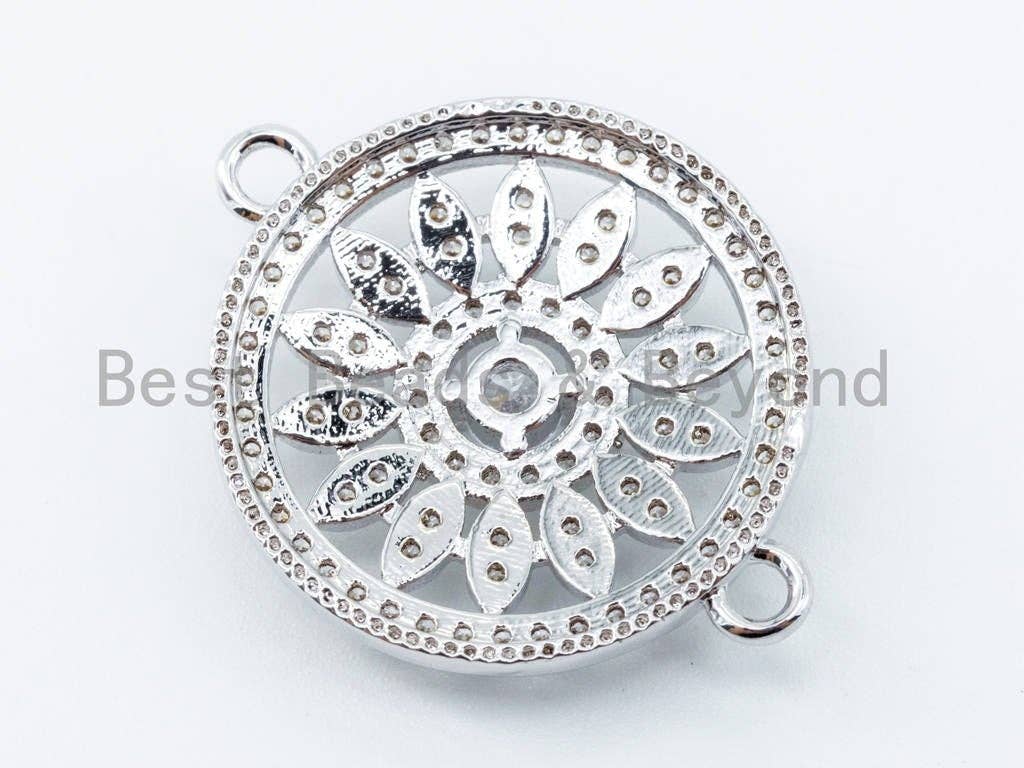CZ Micro Pave Round Filigree flower Connector, 21x27mm,sku#A38