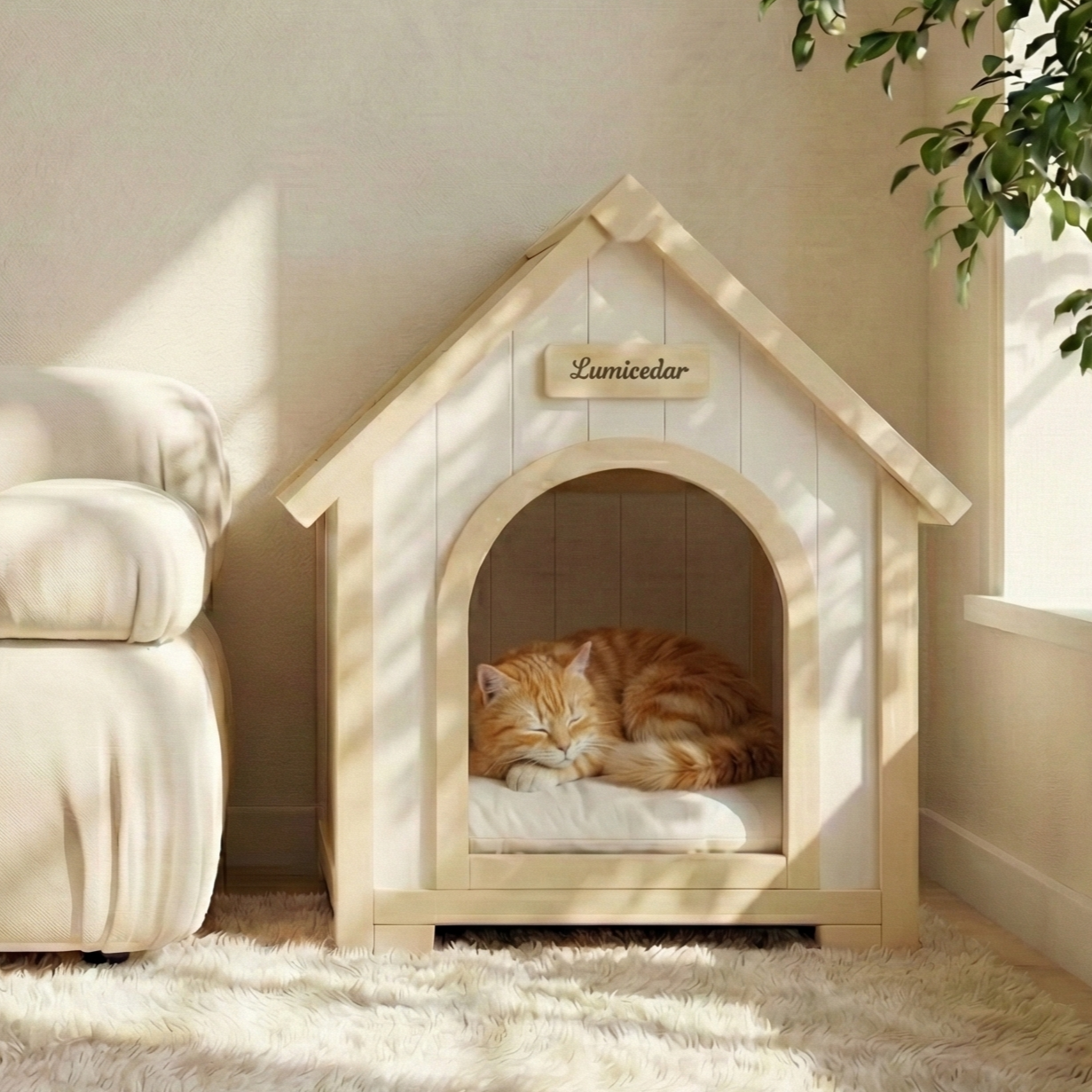 Modern Indoor Wooden Dog House with EVA Cushion