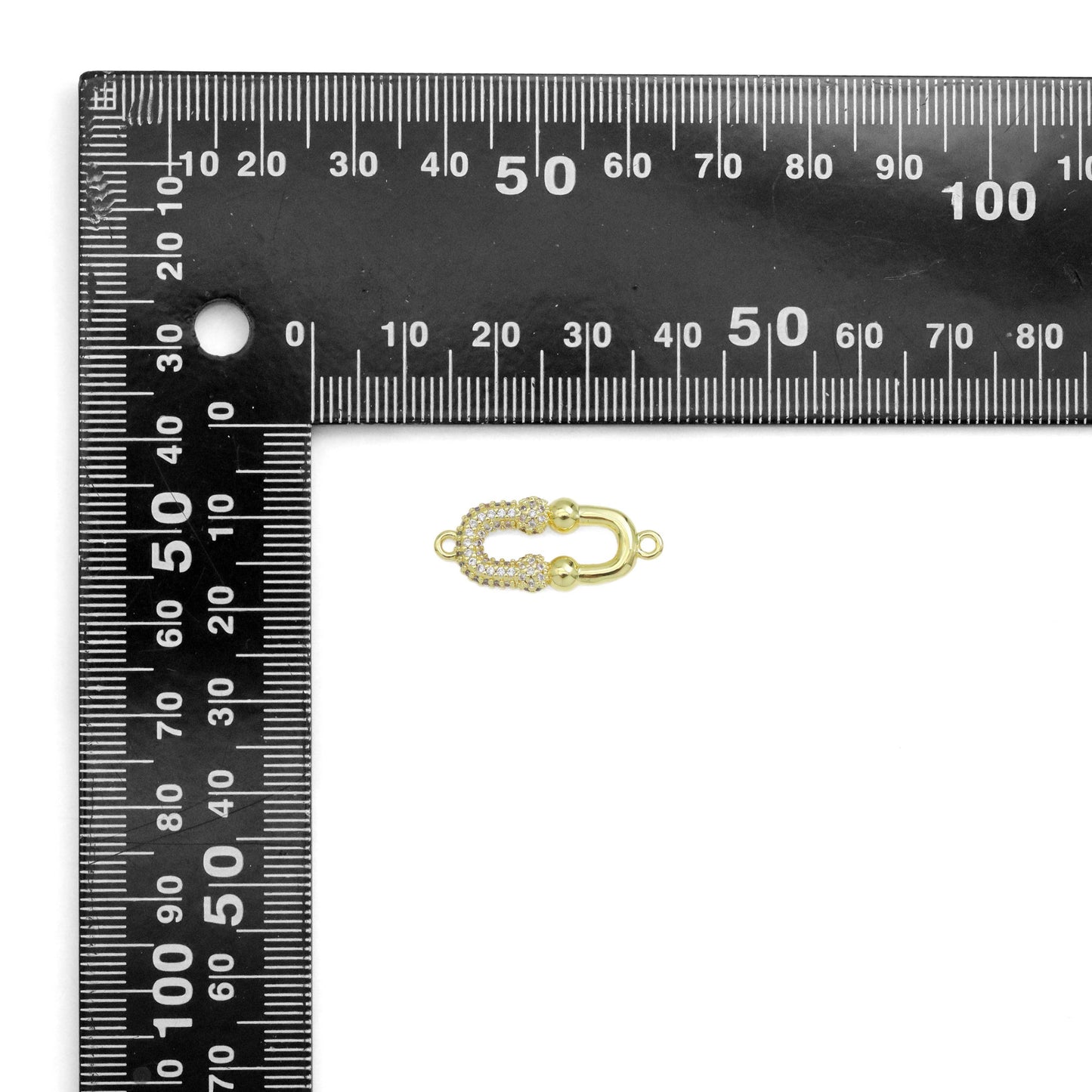 CZ Oval Double U Shape Gold Connector Charm, Sku#LK935