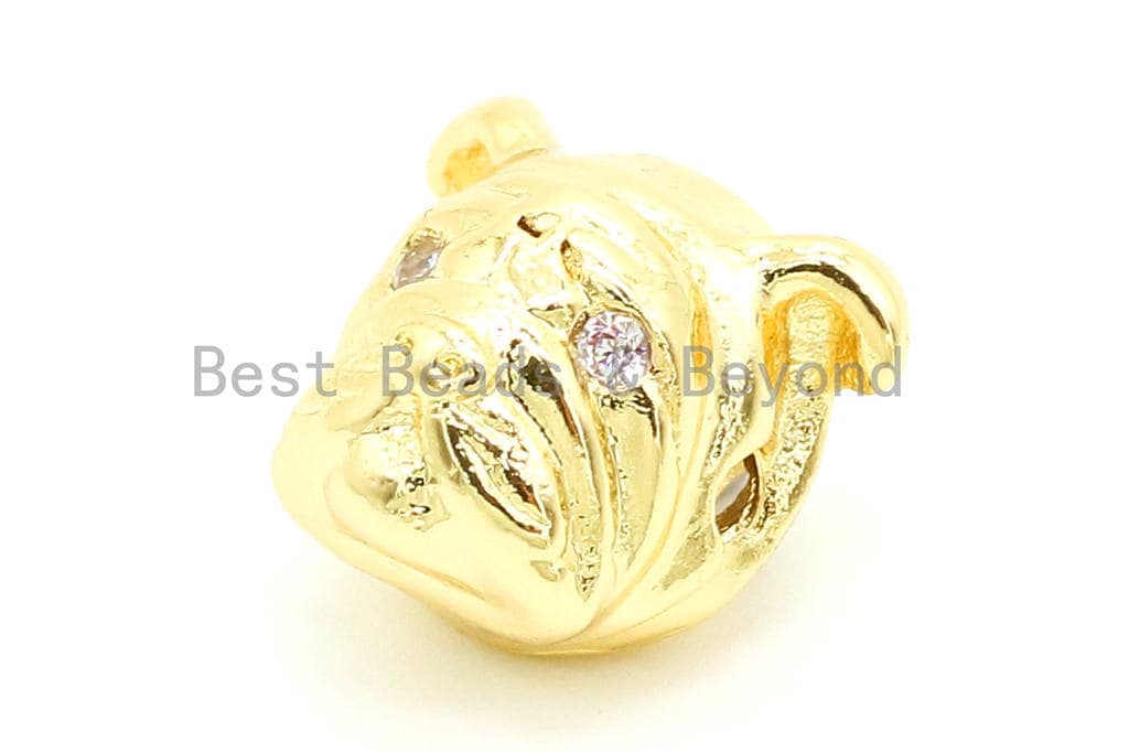 CZ Mirco Pave Dulldog Animal Head Beads, Cubic Zirconia Anim
