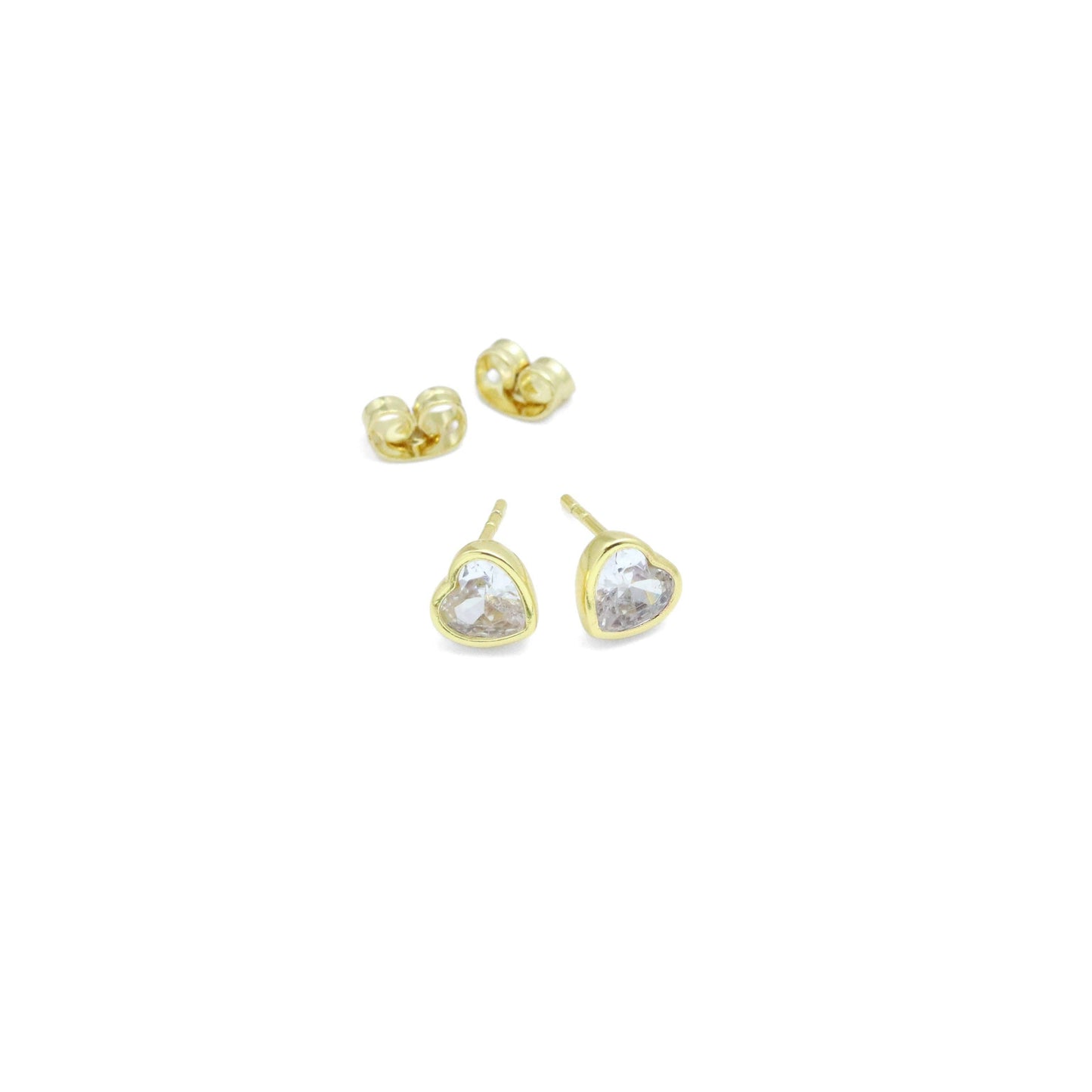 Gold Silver Clear Heart CZ Stud Earrings, Sku#A297