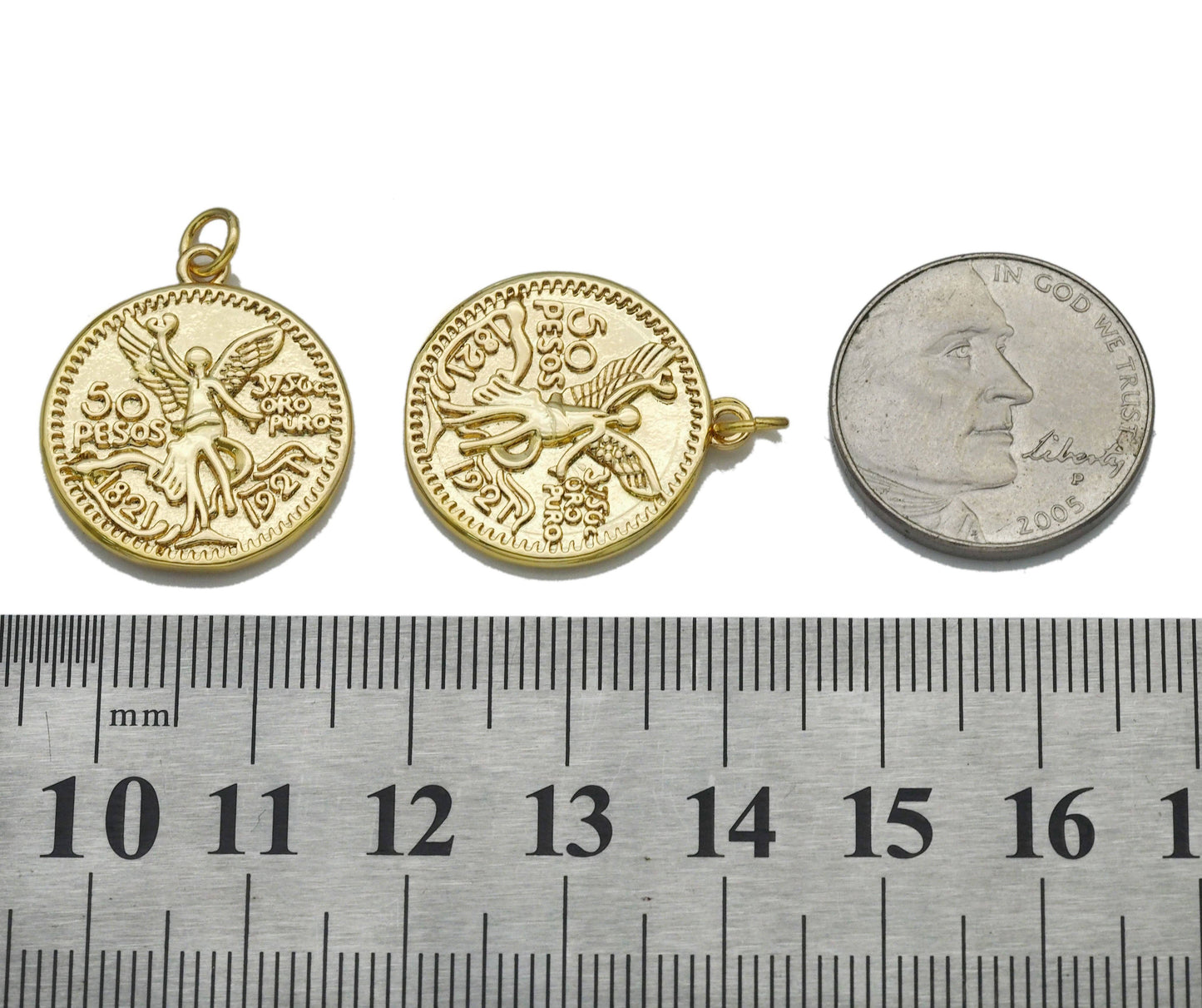 Angel Medallion Gold Coin Charm, Sku#LK756