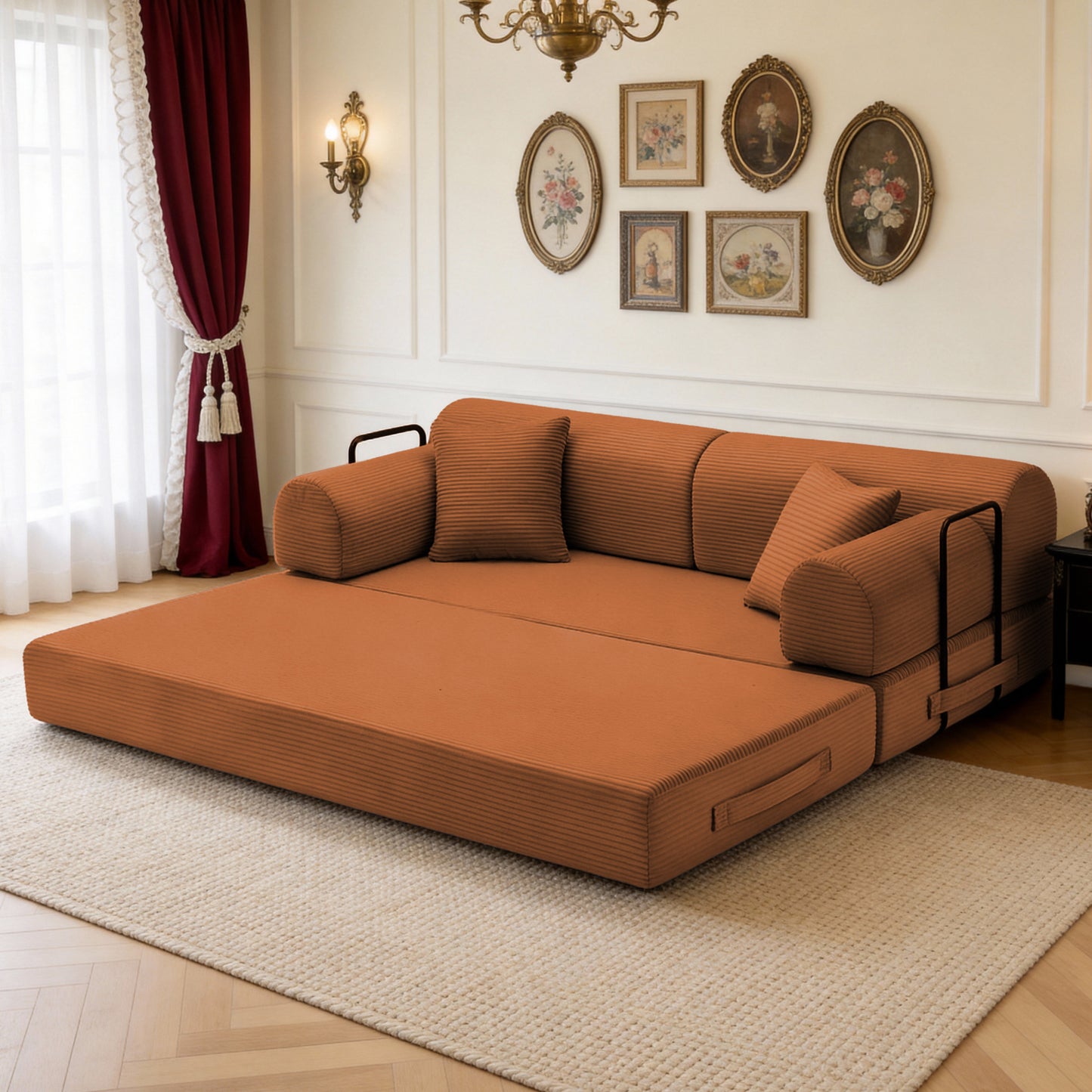 Convertible Sleeper Sofa Bed in Orange