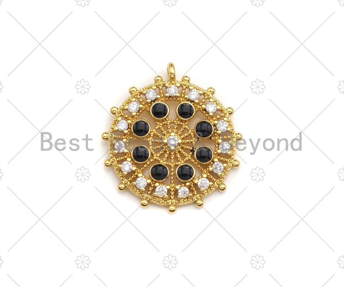 Black white CZ Pave Flower Ferris Wheel Charm, Sku#LK132