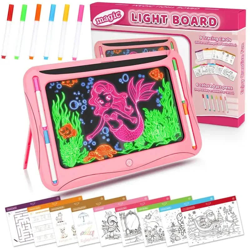 LED Light-Up Doodle Board – 9 Double-Sided Cards with Markers, Art Toy for Kids 3-8