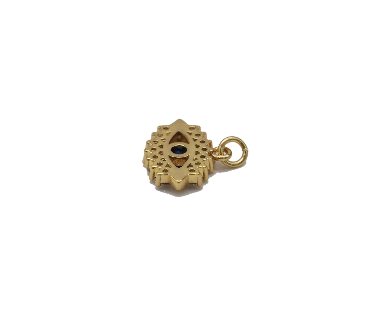 Gold Cobalt Blue CZ Evil Eye Charm, Sku#LX95