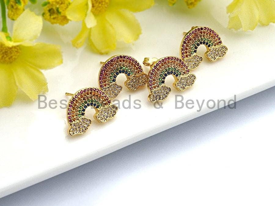 CZ Rainbow With Cloud Stud Earring, Sku#J93