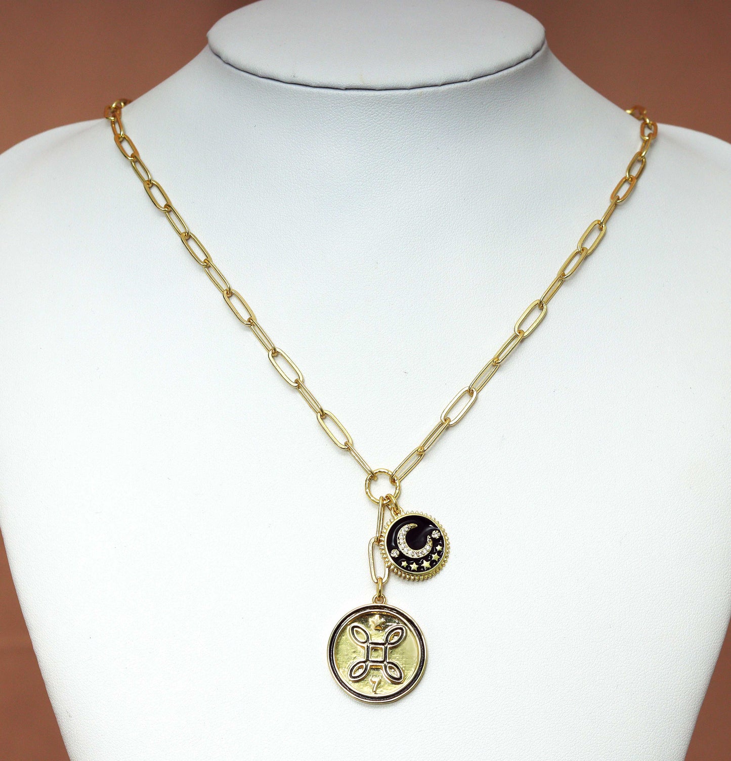 Paperclip chain drop charm necklace, sku#CL14-1