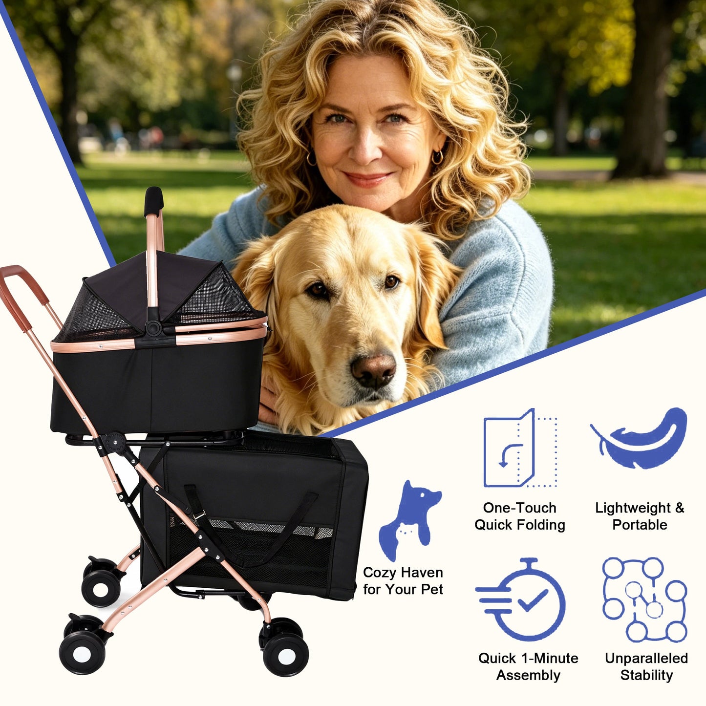 Double Pet Stroller for Dogs and Cats