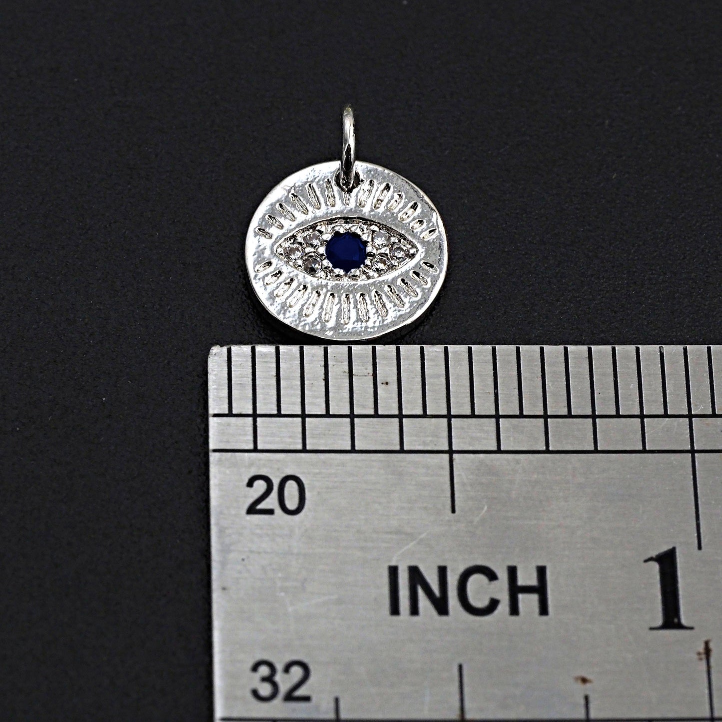 CZ Micro Pave Round Evil Eye on Disc Pendant/Charm, Z463