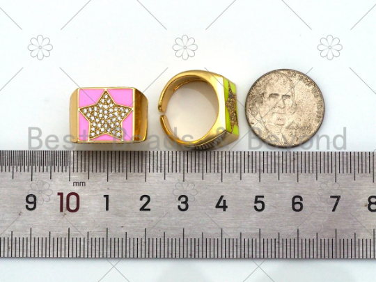 Enamel CZ Star Adjustable Ring, Sku#O64