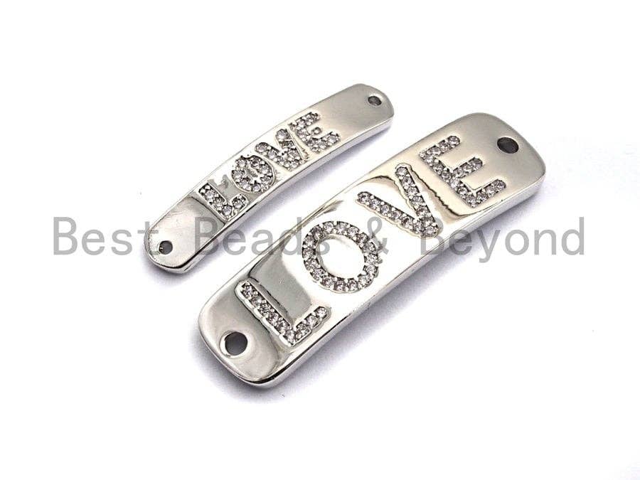 Clear Cz Micro Pave 5x28/10x37mm Slab Oval With LOVE Bar Two Hole Bracelet Connector, Cubic Zirconia Connector/Link,sku#E486