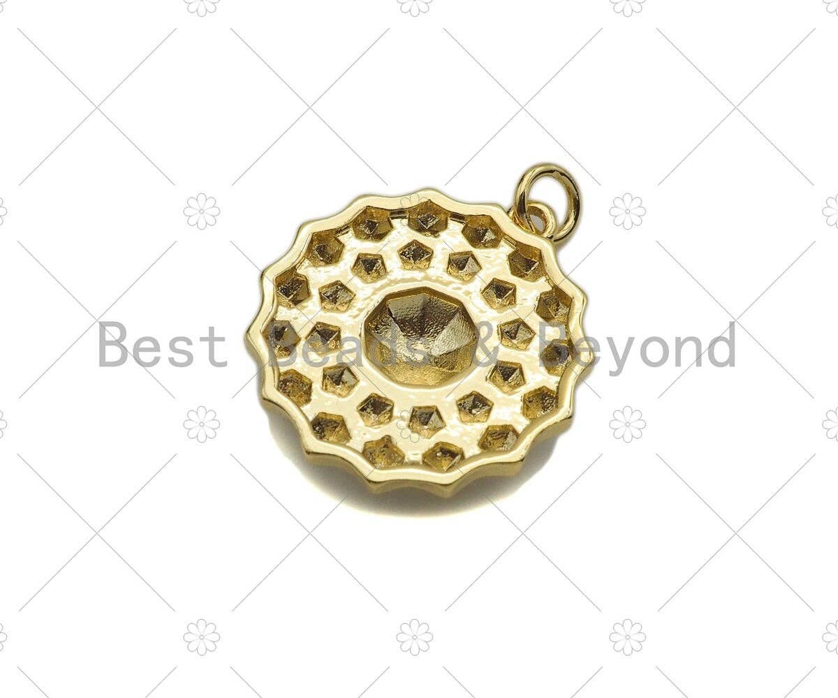 Dainty Gold Round Emblem Shape Charms, Dainty Charms, Gold Pendant, Round Necklace Charms, 20x22mm, Sku#F1324