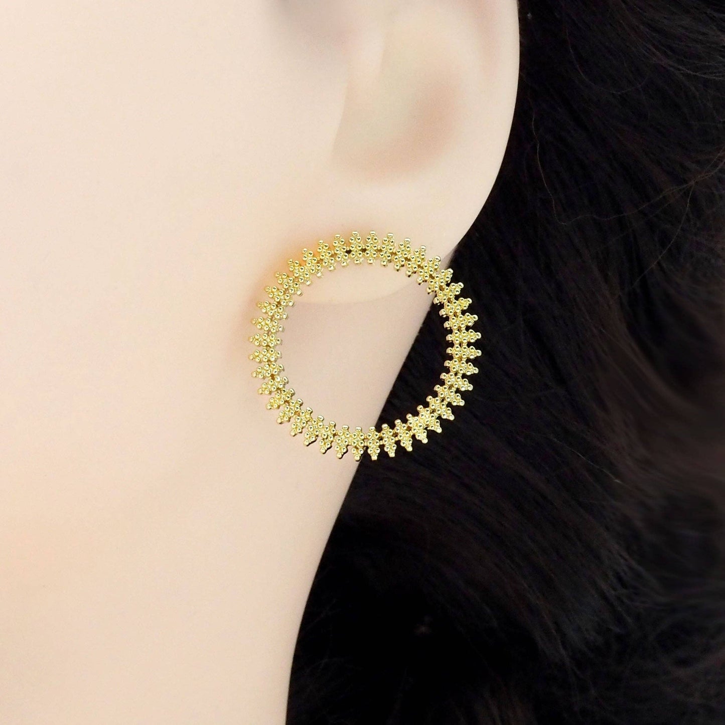 Gold Round Circle CZ Stud Earrings, Sku#LK846