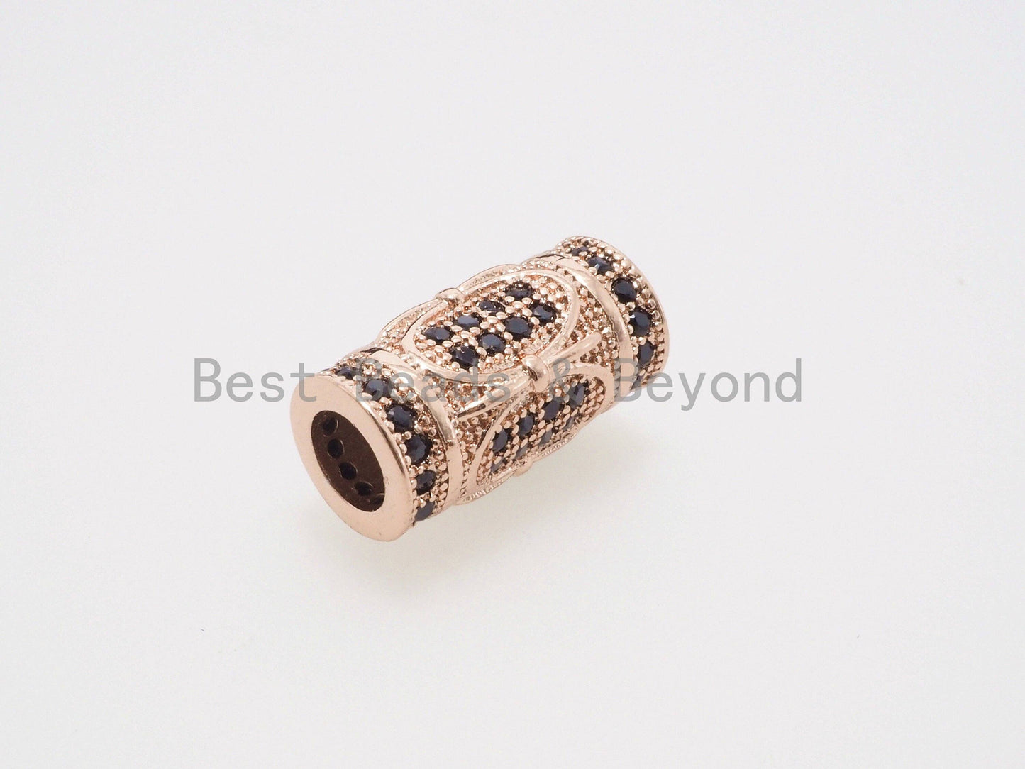 CZ Micro Pave Large hole Tube spacer beads charms/Drum barrel beads, Black CZ,15x8mm, sku#G403