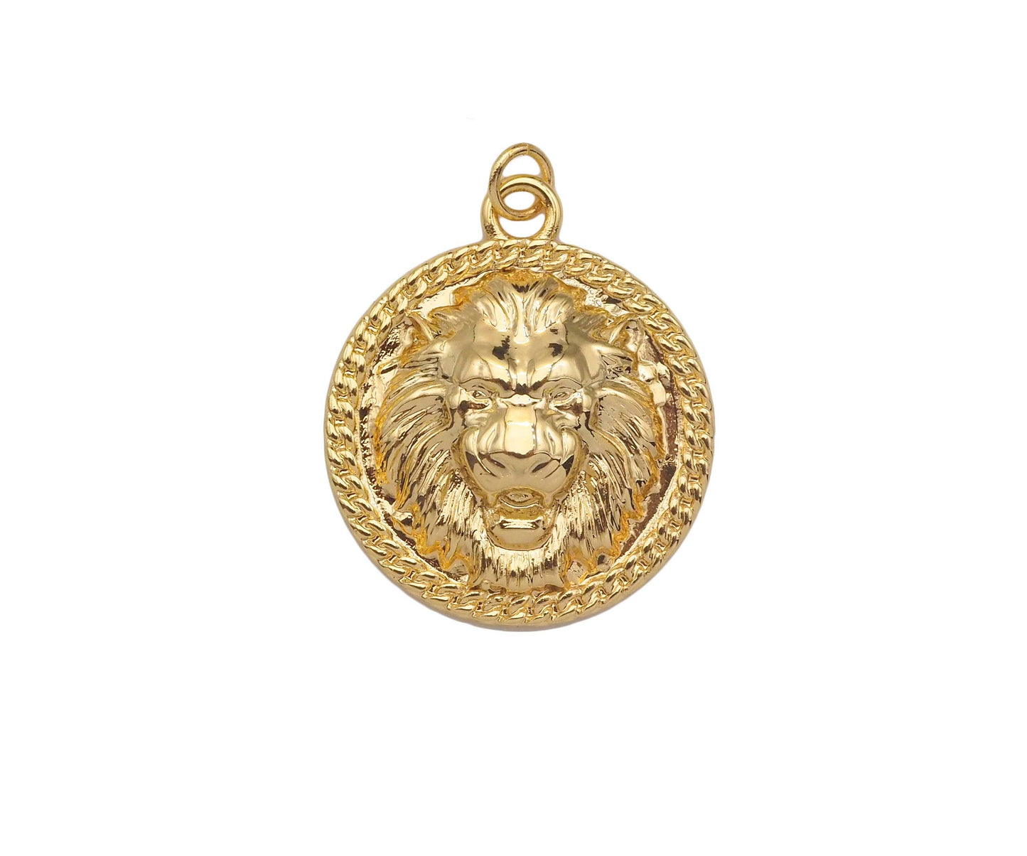 Gold silver Lion Head Medallion Charm, Sku#ZX16c