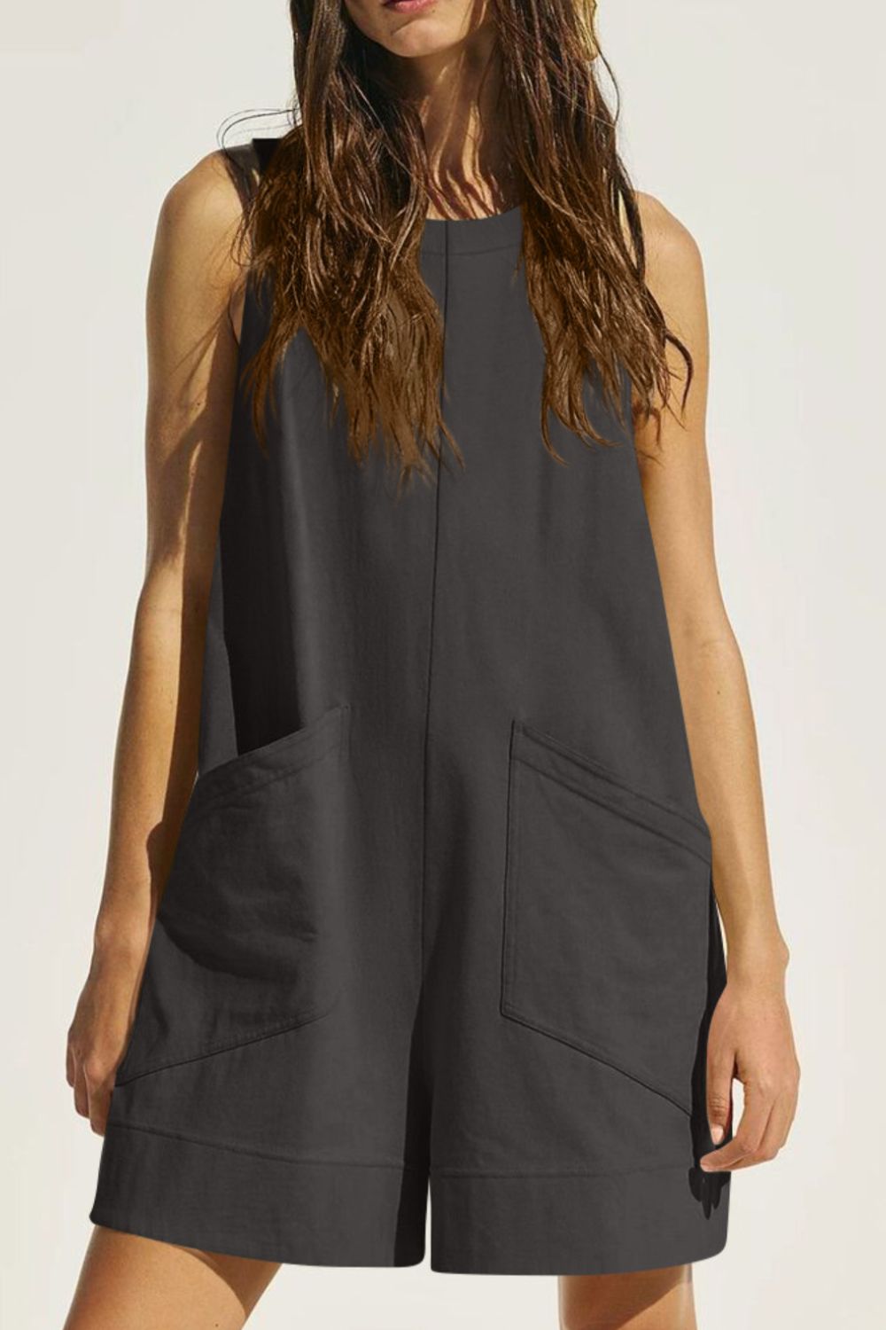 Lovelet Round Neck Sleeveless Romper with Pockets