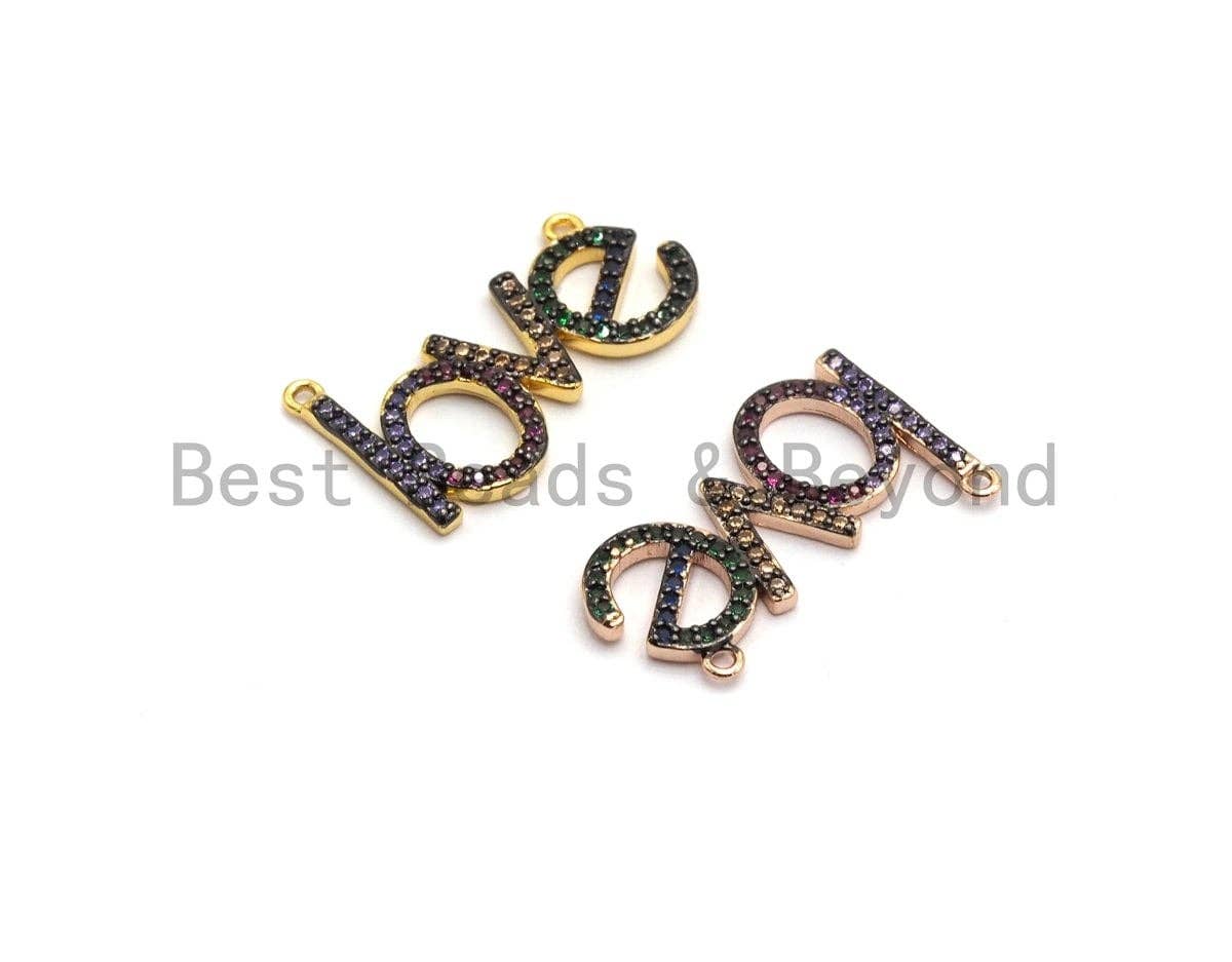 Rainbow CZ Micro Pave LOVE Letter Pendant with bail, Cubic Zirconia Love Pave Pendant Beads, Pave Pendant, 14x23mm,sku# F659