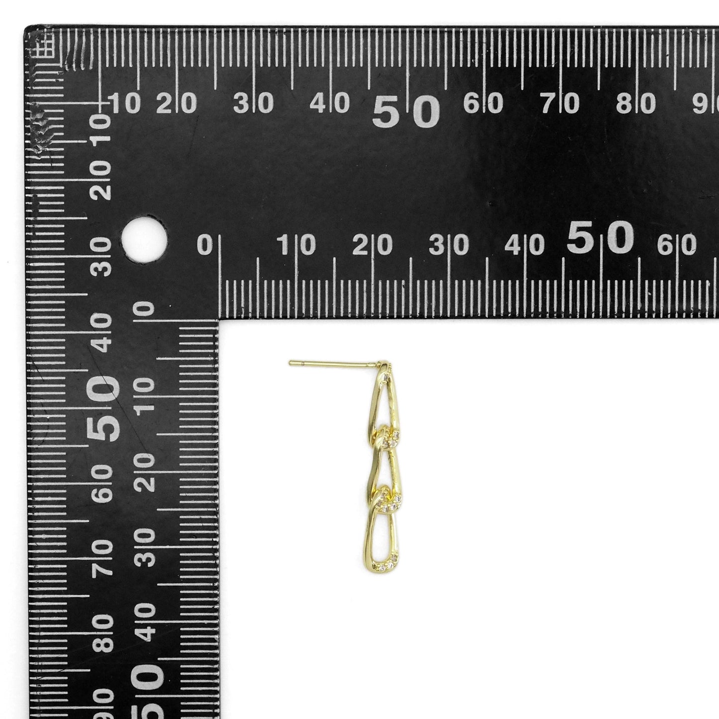 CZ Gold Oval Link Dangle Earrings, Sku#LK900