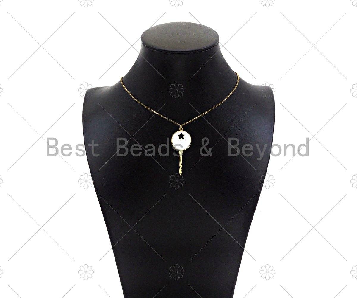 Colorful Enamel Key with Hollow Out Star Shape Pendant, 18K Gold Filled Enamel Key Charm,18x43mm,Sku#L574