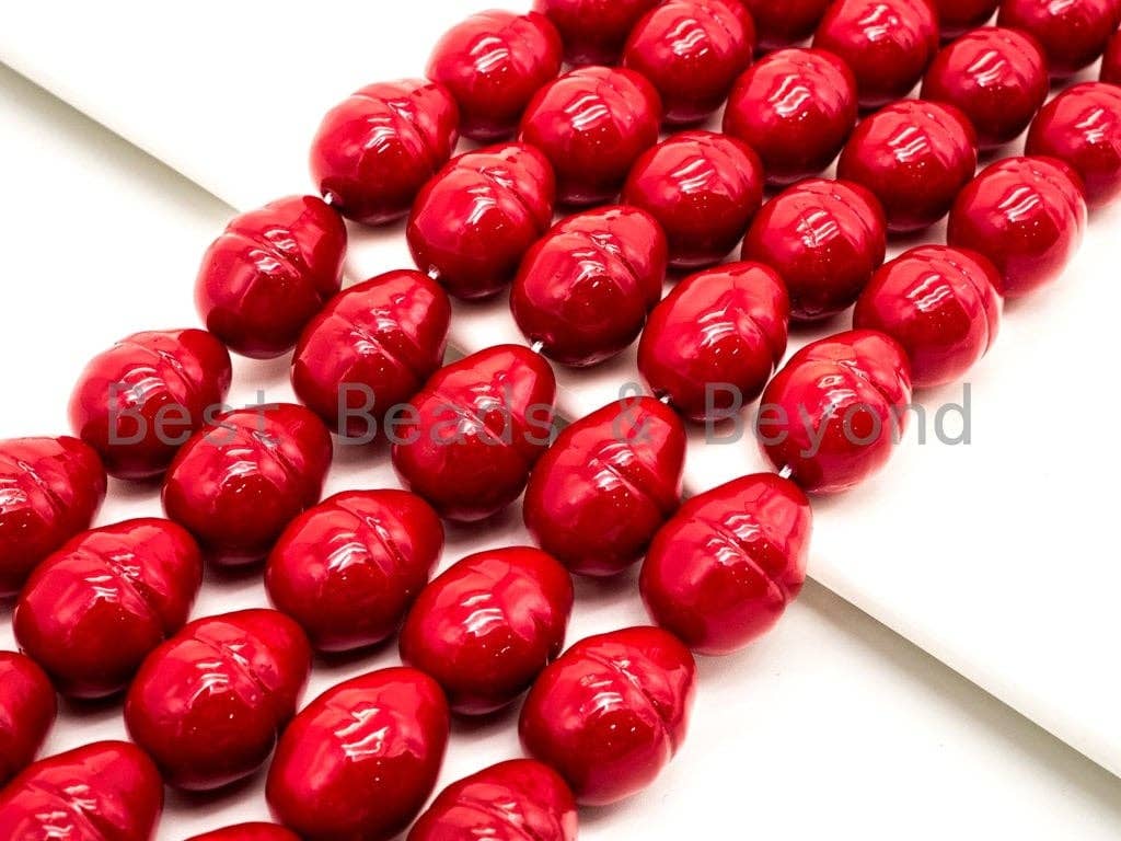 Red Natural Mother of Pearl beads,17x23mm Large Pearl Egg Oval beads, Loose Double Cone Smooth Pearl Shell Beads, 16inch strand, SKU#T88
