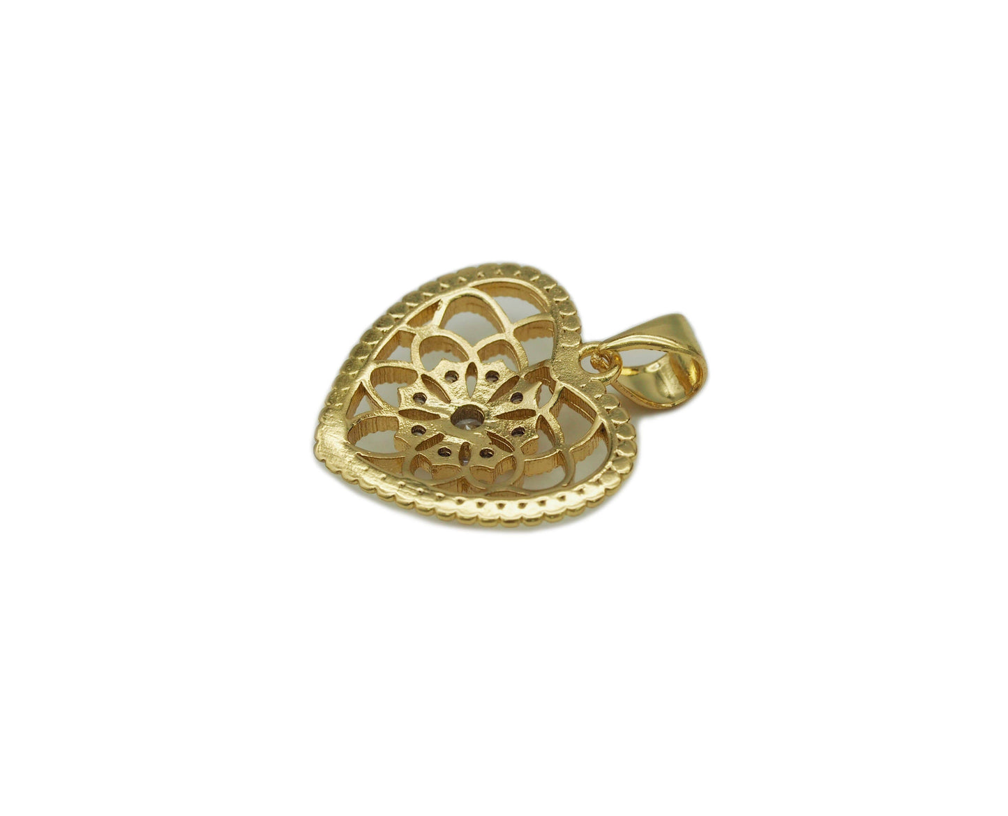 CZ Filigree Heart Charm, Sku#LK606