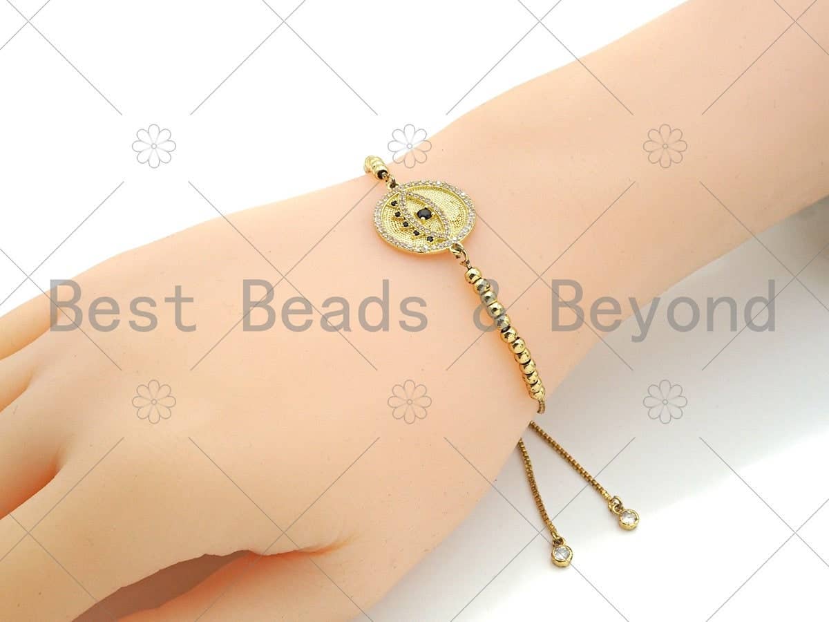 Gold Filled CZ Micro Pave Evil Eye On Round Coin Shape Connector,18K Gold Filled Connector, Necklace Bracelet Connector,22x18mm,Sku#LK351