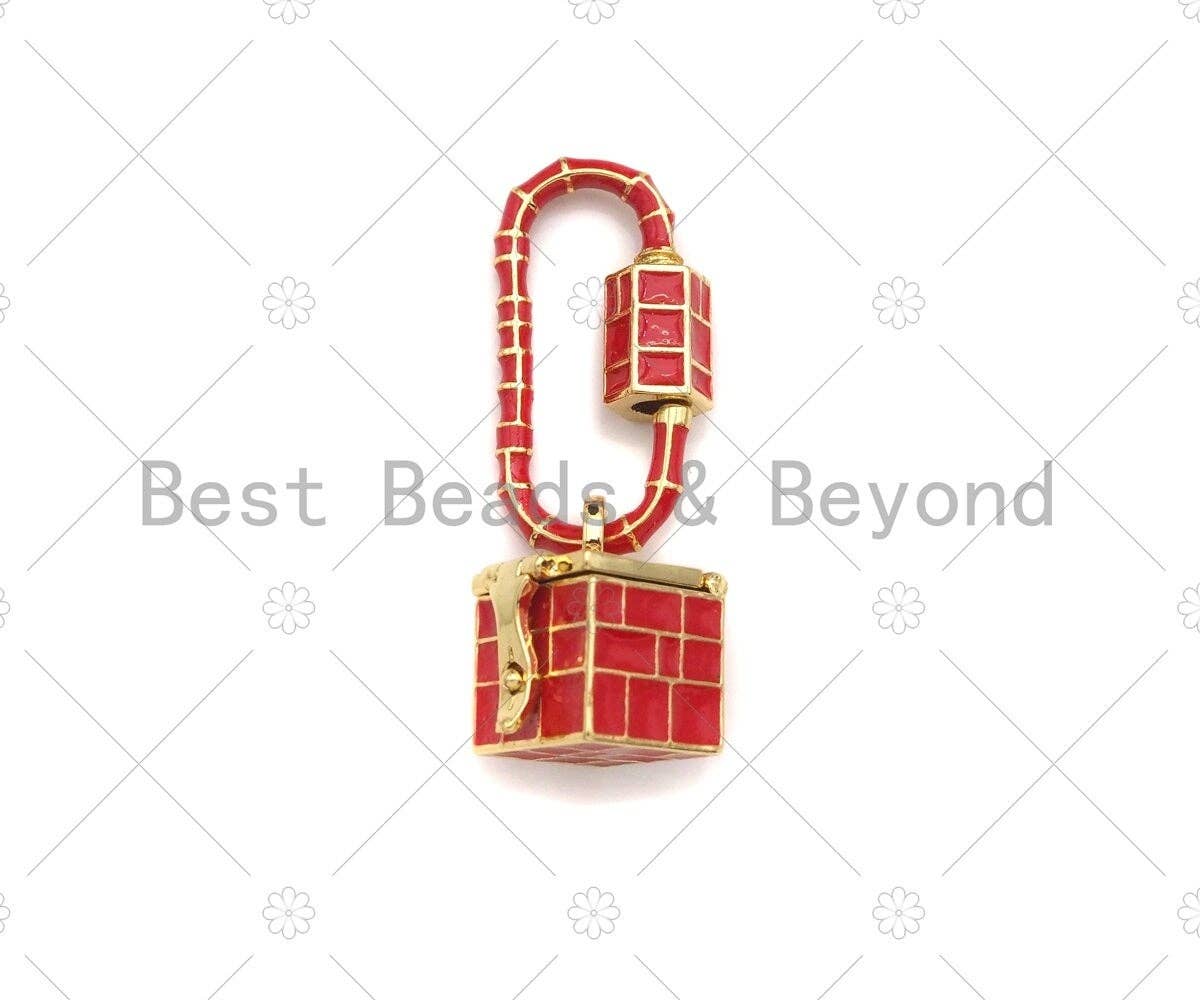 Colorful Enamel Pave Oval With Square Box Shape Clasp, Gold Carabiner Clasp, Screw Clasp, Chain Connector Clasp, 16x46mm, sku#K121
