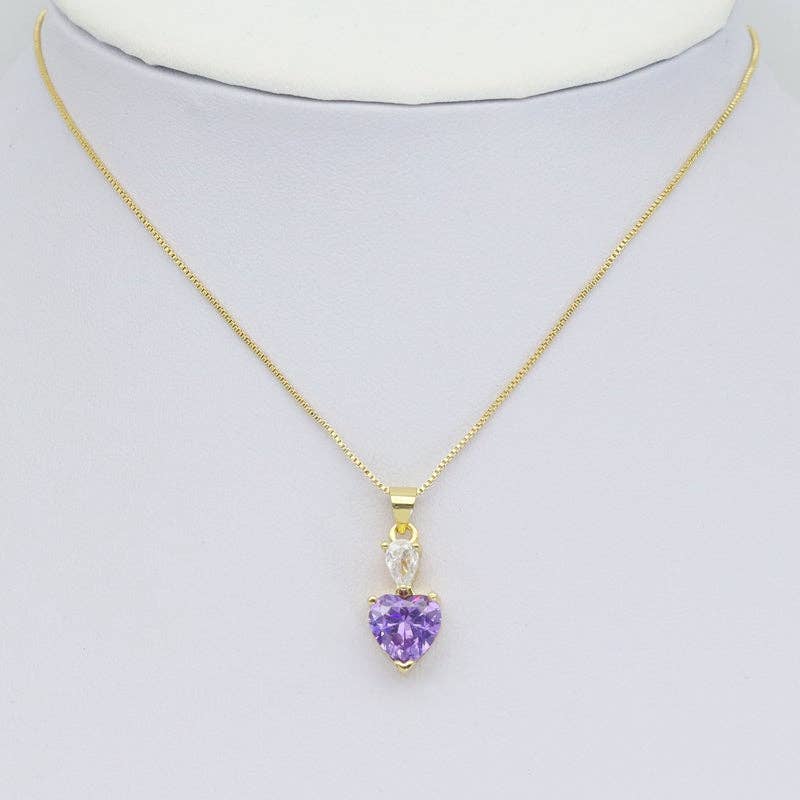 Clear Pink Purple Drop Heart Charm, Sku#LK918